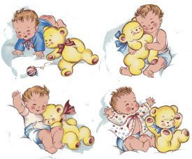 Baby Babies with Teddy Bear SET OF4