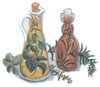 Oil and Vinegar Bottles with herbs