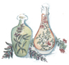 Oil and Vinegar Bottles with herbs
