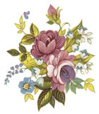 Roses, pink, blue yellow flowers