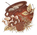 Copper Pot with Pinecones, Mushrooms