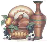 Southwest Fruit Bowl Mural - Apple, Pear, Orange, Grapes, Vase