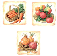 Vegetable Basket Accents,  Onions, Tomatoes, Carrots