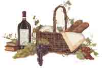 Basket, Wine, Bread, Grapes