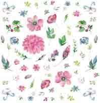 Pink  and Blue Florals and Butterflies  BITS 62 PIECES