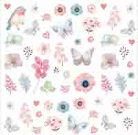 Robin, Pink  and Blue Florals and Butterflies, Hearts   BITS 62 PIECES