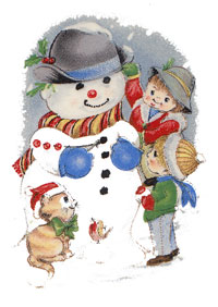 Snowman Scene with Children