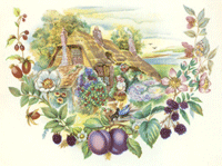 Fall Seasons Cottage with berries, plums