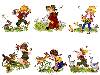 Children Playing, Boy, Girl, Dog, Duck, Chickens, Rabbit, Deer