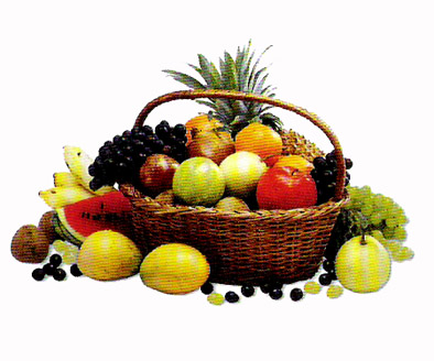 Mural Fruit Basket, apples, lemons, grapes, watermelon, pineapple, bananas