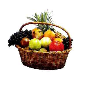 Accent  Assorted Fruit Basket, apples,lemons,grapes, watermelon, pineapple,bananas