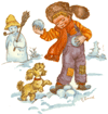 Child with Snowman and Dog