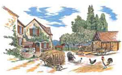 The Farm Mural - Wishing Well, Horse, Chickens, Turkey, Hay Wagon