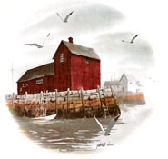 Seaside Scene - Red House by Water