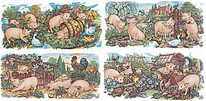 Piggie Scenes Wraps - 4 PC.