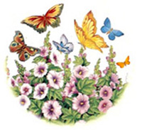 Butterflies and Hollyhocks