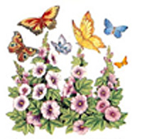 Butterflies and Hollyhocks