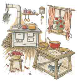 COUNTRY KITCHEN - CHERRIES, STOVE