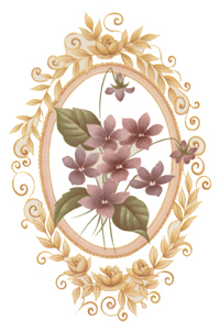 Violets with Gold Rose Frame