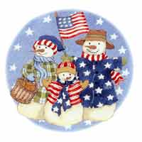 Snowman - Patriotic - Round