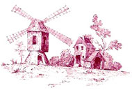 Toile Design - Red with Windmill