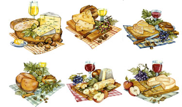 Wine, Cheese, Grape, Mushroom 6 pc. set