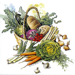 Vegetable Basket, Carrots, Onions, Breads