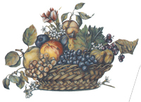 Basket of Fruits with Blossoms
