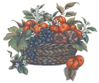 Basket of Fruits with Blossoms