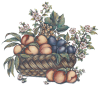 Basket of Fruits with Blossoms