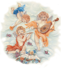 Angels with Musical Instruments, Flowers