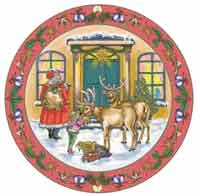 Christmas Scene with Reindeer, Child, Santa