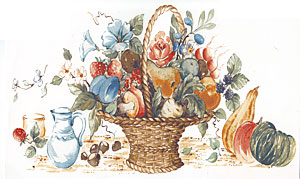 Fruit Basket Mural Oranges, Basket, Pitcher, Pears, Apples