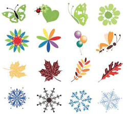 SEASONS, LEAVES, SNOWFLAKES,BALLONS,BUTERFLIES,HEARTS,FLOWERS, SET 16 PIECE BITS