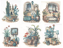 CACTUS, POTTED FOLIAGE AND BATHROOM SCENE 6 PC SET