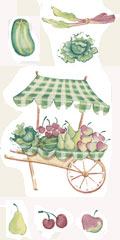 Gardening Pig Bits Set 3 piece Vegetable and Fruit Stand -, Watermelon, Rubarb, Lettuce, Apple, Cherry, Pear