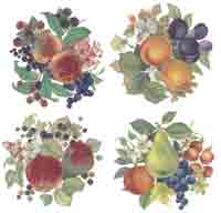 Fruit and Berries Peach, Pear,Grapes,Plums,Blueberries, Apricots 4 piece Set