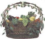 Wicker Basket Mural with Carrots, Asparagus, Peppers, Lemon, Grapes, Eggplant, Corn, Peas