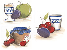 Kitchen - Egg Cup, Apple, Cherries, Plums
