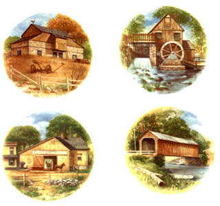 Rural Scenes - Barns, Blacksmith Livery, Water Wheel, Covered Bridge