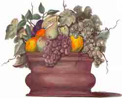 Fruit Pot Mural - pears, grapes, oranges, banana, plums