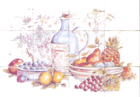 WINE AND FRUIT MURAL PLUMS, GRAPES, PEARS, PINEAPPLE