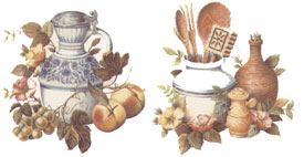 Coffee Pot, Crock, Kitchen Tools, Fruit, Flowers