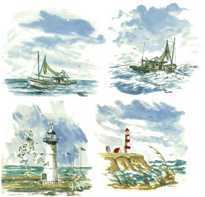 Lighthouse and Shrimp Boat Set 4 piece