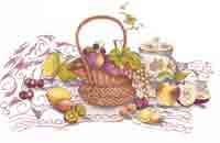 Basket of Fruit - Grapes, Pears, Cherries, Apples, Lime, Lemons