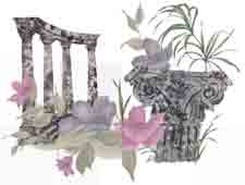 Greek Pillars, Pink & Blue  Lilies - Bright Gold & Platinum