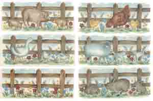 MacDonald Farm Mug Wrap Set of 6    Fence, Flowers,  Sheep, Pig, Rabbit, Chickens, Hen, Hay, Wagon, Field