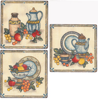 Fiesta Fruit Accent Set 3 PIECE Lemons, Apples, Strawberries, Blue Pottery