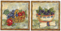 Fruit Basket and Bowl  Accent Set Grapes. Apples, Blackberries