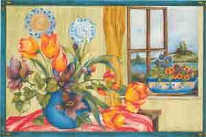 Tulips with open Window Scene Mural